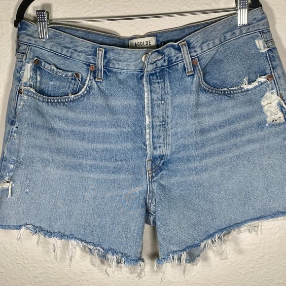 AGOLDE I Parker Long Distressed Frayed Hem Loose Fit Shorts Size 31 - Picture 7 of 10